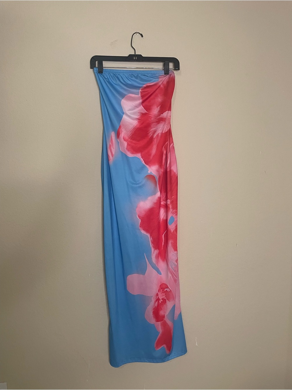 SHEIN Blue & Pink Floral Strapless Maxi Bandeau Dress